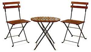 Avolio Bistrò - Set da giardino con tavolino e 2 sedie pieghevoli in acciaio e legno con finitura effetto teak. Bistrot set da esterno in stile retrò