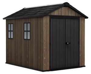 Apex 759/975- Casetta da Giardino 287x246x230 cm 2 Ante per deposito attrezzi finitura effetto legno Evotech+ in Resina Marrone e Nero