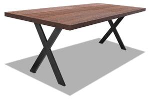 Tavolo da pranzo 220x100cm in legno e metallo con piedi ad "X" e ripiano in colore legno teak