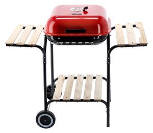 Barbecue da giardino con ruote e coperchio – Barbecue a carbonella compatto per esterni – con controllo della ventilazione, ripiani e griglia cromata – Rosso/Nero [DA01192]