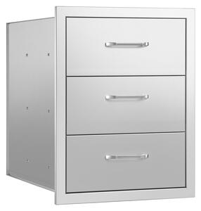 Cassetti per cucina da esterno: 46 cm (L) x 59 cm (P) x 59 cm (A); mobile modulare in acciaio inossidabile a tre ante con maniglie; cassetto per isola barbecue, ideale per cucine da esterno o postazioni barbecue da terrazza