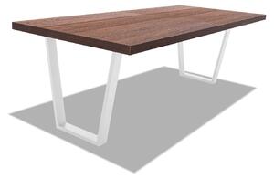 Tavolo da pranzo in legno e metallo con piedi trapezoidali bianchi - 220x100 cm