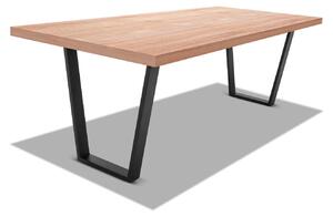 Tavolo da pranzo 220x100cm in legno e metallo con piedi trapezoidali e ripiano in colore legno neutro
