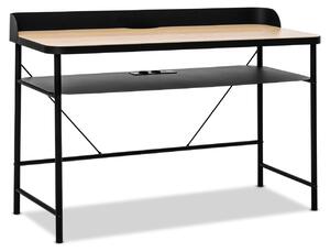 Hariyang - Scrivania in metallo con ripiano in legno 120x50 cm dotata di 2 prese shuko e 2 porte USB
