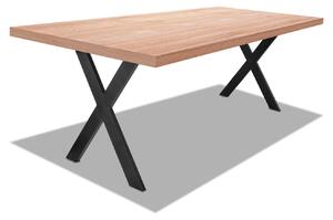Tavolo da pranzo 220x100cm in legno e metallo con piedi ad "X" e ripiano in colore legno neutro