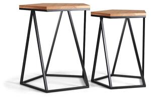 Set 2 tavolini Design Geometrico da Caffe' sovrapponibili legno cedro ferro battuto salotto industrial moderno