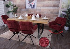 Set di 6 sedie per sala da pranzo HWC-N74, sedia da cucina, girevole a ritorno automatico, tessuto di ciniglia (490g/m²) Oeko-Tex ~ bordeaux
