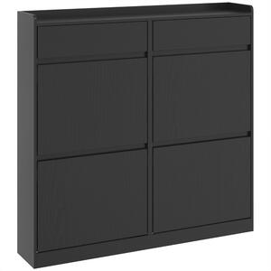 HOMCOM Scarpiera Slim in Legno con 4 Cassetti a Ribalta e 2 Cassetti Scorrevoli, 98x19.2x95.3 cm, Nero | Aosom Italy