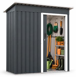 Relaxdays, capanno per attrezzi, dimensioni: altezza x larghezza x profondità: 181 x 163 x 86 cm, metallo, con base, porta scorrevole, tetto a falda, capanno per attrezzi, colore grigio/bianco