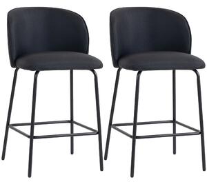 HOMCOM Set 2 Sgabelli da Bar con Schienale e Poggiapiedi, Rivestimento in Tessuto e Gambe in Acciaio, Nero | Aosom Italy