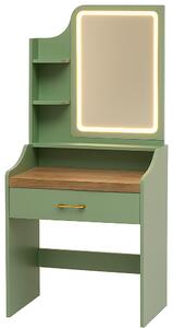 Afrodite - Toeletta Trucco con Luce LED Cassetto 3 Ripiani e Prese Postazione Make Up in Legno Salvia