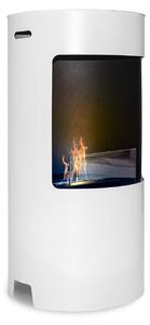 Giulio Cesare - Caminetto a bioetanolo da terra con 1 bruciatore da 1.5L. Camino a bioetanolo da appoggio in acciaio inox e vetro temperato. Colore Bianco. Ø40x80 cm