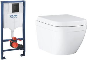 Set vaso WC con copriwater a discesa lenta Grohe Euro Ceramic 39693000, modulo di installazione con placca di comando Grohe Solido 38811KF0
