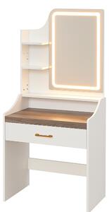 Afrodite - Toeletta Trucco con Luce LED Cassetto 3 Ripiani e Prese Postazione Make Up in Legno Bianco