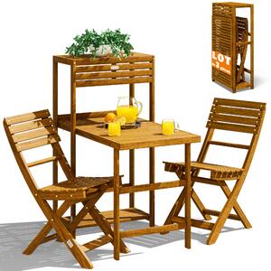 Casaria® Set da Balcone 2 Persone Resistente in Legno Pieghevole Certificato FSC® Portata 160 kg 94x61x117cm Giardino Terrazza Mobili da Esterno 3 pezzi Tavolo Sedie