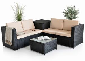 Mucola mobili da giardino set di sedute divano polyrattan set di sedute cuscino box divano angolare zona giorno salotto design - nero