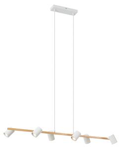 Lampada a sospensione smart in legno con rettangolo bianco a 6 luci con Wifi GU10 - Jeana Straight