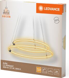 LEDVANCE Decor Aura, apparecchio a sospensione a 2 luci in policarbonato curvo con design a LED e filamento, 21W, 2400 lm, 3000 K, 830 bianco caldo, Click dimmerabile, grigio scuro, plastica (PC), 498 mm, IP20