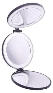 Specchio cosmetico LED Uniq pieghevole in tre parti con ingrandimento 5x e 10x, specchio da trucco compatto, nero
