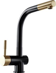 Globalo Lobio Nero/oro chiaro Anello Matte Miscelatore da cucina Nero|Miscelatore da cucina Facile da installare, miscelatore con tubo per acqua calda e fredda, miscelatore per lavello