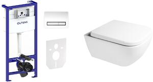 Set vaso WC Oltens Vernal 42502000, modulo di installazione con placca di comando e guarnizione Oltens Triberg 58300100, 45103000