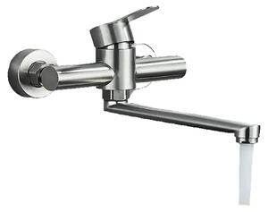 KLARWERK® MAX | Miscelatore per uso professionale da montare a parete, finitura argento | Rubinetto da cucina in acciaio inossidabile, design lungo e piatto | Rubinetto per ristorante, montaggio a parete