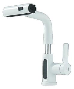 Miscelatore per lavabo, nucleo valvola in Vetroceramica, comando a una mano, LCD bianco