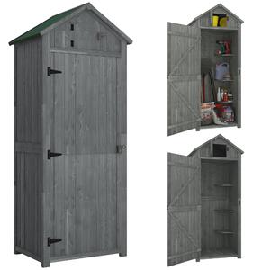 Outsunny Casetta da Giardino con 3 mensole rimovibili, Capanno Porta Attrezzi in Legno Impermeabile, 77x54.2x179 cm, Grigio | Aosom Italy