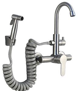 Miscelatore per cucina, acciaio inossidabile 304, girevole, con due fori, finitura nichel