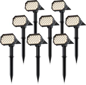 Lampada da giardino a LED solare, con picchetto da terra, illuminazione esterna solare, applique, set da 8, batteria, 1800 mAh, 2 livelli di luminosità, 3000 K, grado di protezione IP65, resistente alle intemperie, orientabile