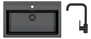 Lavello in granito con miscelatore ALVEUS ATROX 40 Carbon 91 790x500 mm + miscelatore OZ SETA23223