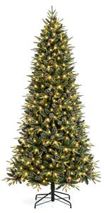 Costway Albero di natale artificiale 244 cm con 400 luci bianche calde per casa e ufficio, Albero di natale realistico con 1384 rami pigne innevate