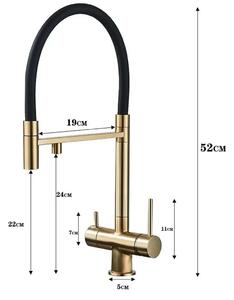 Rubinetto da cucina con filtro dell'acqua - Rubinetto con due bocchette per acqua potabile - Acciaio inossidabile 304 - Acqua calda e fredda - Monocomando - Bocchetta estraibile e flessibile - Finitura dorata spazzolata