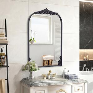 Costway Specchio da parete ad arco barocco ornato con cornice in metallo, Specchio da parete 76 x 51 cm Nero