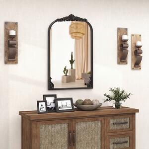 Costway Specchio da parete ad arco barocco ornato con cornice in metallo, Specchio da parete 90 x 61 cm Nero