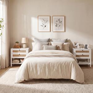 Costway Set di 2 comodino camera da letto bianco con 2 cassetti e 1 ripiano aperto, Tavolino laterale da divano camera per salotto