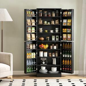 Costway Credenza da cucina alta con 4 ante 8 scomparti 16 portaspezie con tubi anticaduta, Armadio multiuso per bagno e sala da pranzo