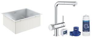 Set rubinetto da cucina con filtro Grohe Blue 31455001, lavello in acciaio Grohe K700 31726SD0