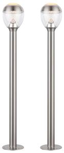Set di 2 lampade da terra a LED, per esterni, acciaio inox, trasparente, h 99 cm