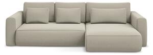 Divano angolare beige allungabile/con contenitore (con penisola a destra/con chaise lounge) con rivestimento in velluto Kapua – Makamii
