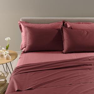 Completo Lenzuola In Cotone Vita Double Singolo Primanatura Tinta Unita Bordeaux Caleffi