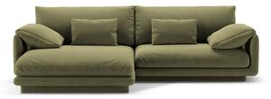 Divano angolare in verde chiaro (con penisola a sinistra/con chaise lounge) con rivestimento in velluto Torino – Micadoni