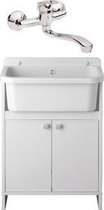 SIGO Lavabo con base e rubinetto – mobile sottolavabo con lavello – bianco