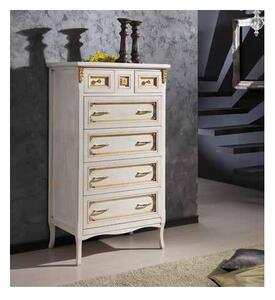 Cassettiera In Legno Shabby Chic Bianco Anticato Con Profili Oro