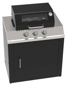 Mobile Cucina Barbecue a Gas 90,2x60,7x94 cm con 3 Fuochi e Armadietto in Acciaio Nero