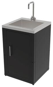 Mobile Cucina Lavello da Esterno 60,7x60,7x94 cm Vasca Ampia con Rubinetto e Tagliere in Acciaio Inox Nero