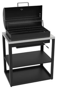 Mobile Cucina Barbecue a Carbone 90,2x60,7x94 cm con Ripiani Inferiori e 3 Griglie in Acciaio Nero