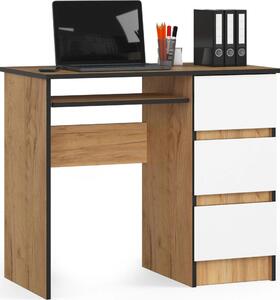 Scrivania A-6 in Rovere Craft Bianca con Tre Cassetti e Ripiano Estraibile per Ufficio Domestico e Stanza dei Bambini