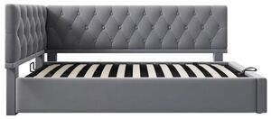 Divano letto - 90 x 190 cm - Spazio contenitore con sistema idraulico - Rivestimento in velluto - Senza materasso - Grigio