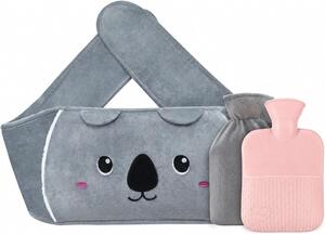 Borsa dell'acqua calda con cintura, portatile, borsa dell'acqua calda lunga con coperta. Borsa dell'acqua calda con morbida fodera in flanella, borsa dell'acqua calda in gomma per la zona lombare, il collo e i dolori mestruali